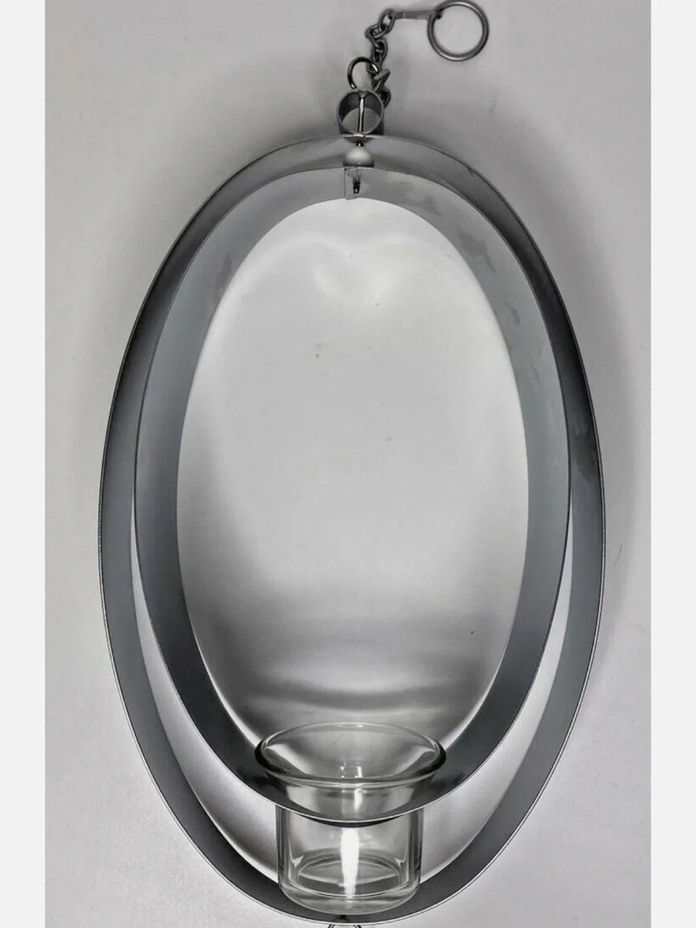 Set of 3 Silver Oval Wall Sconce with Glass Votive Holder